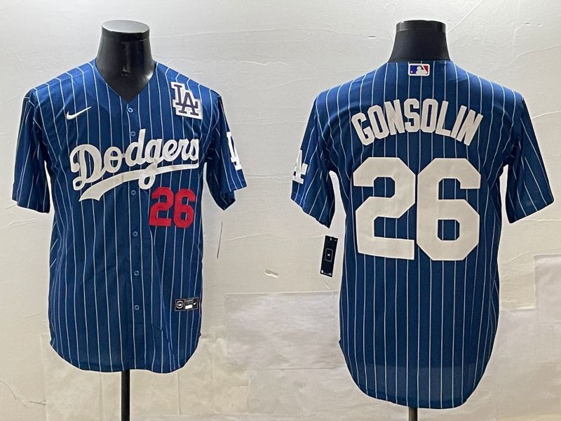 Men Los Angeles Dodgers #26 Gonsolin Blue Stripe Fashion Game 2025 Nike MLB Jersey style 5